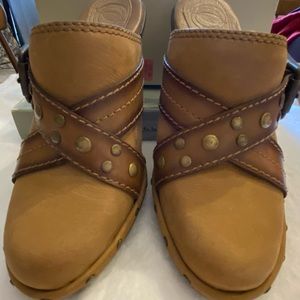 Leather Heeled Mule with Buckle Detail